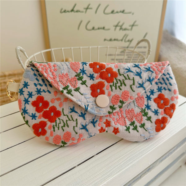 Floral Linen Glasses Pouch